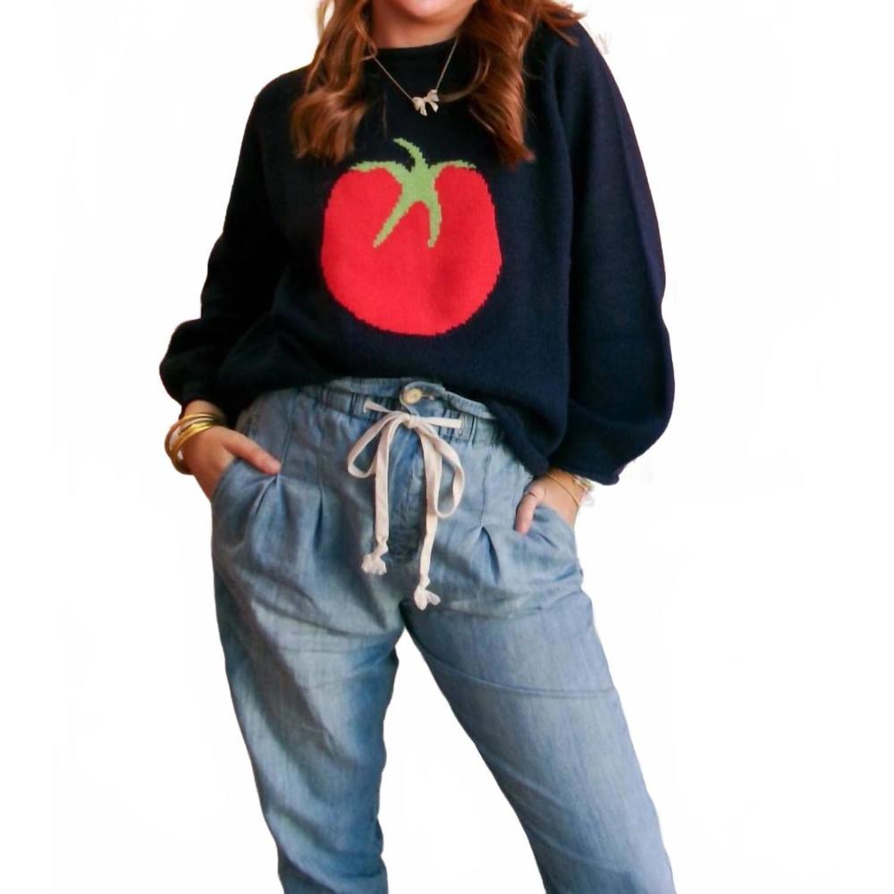 Navy Sweater with Tomato Design